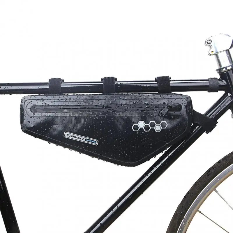 

RZAHUAHU Bicycle Triangle Bag Leather Waterproof Large-capacity Cycling Storage Pouch Bike Upper Tube Bag With Reflective Strips