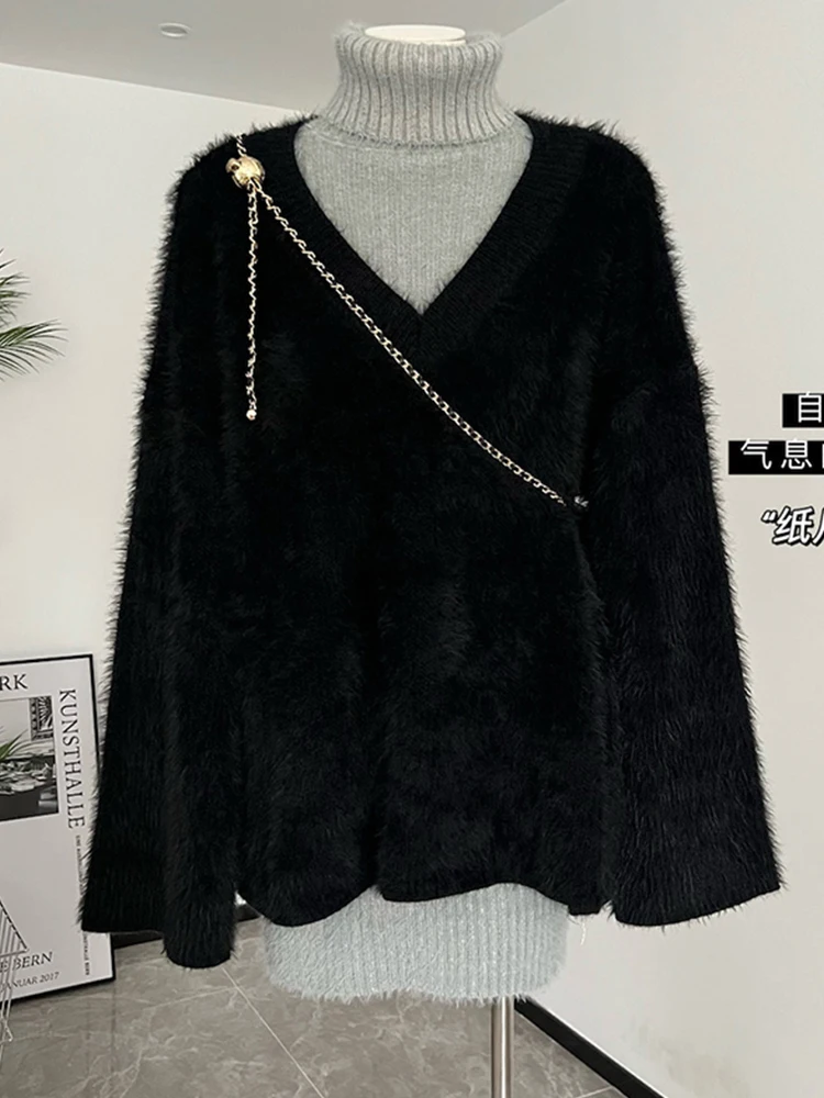 

Официальный Модный комплект из 2 предметов с юбкой Gyaru, шикарный вязаный корсет, платье, теплый + роскошный с V-образным вырезом, норковый бархатный плюшевый, Y2k