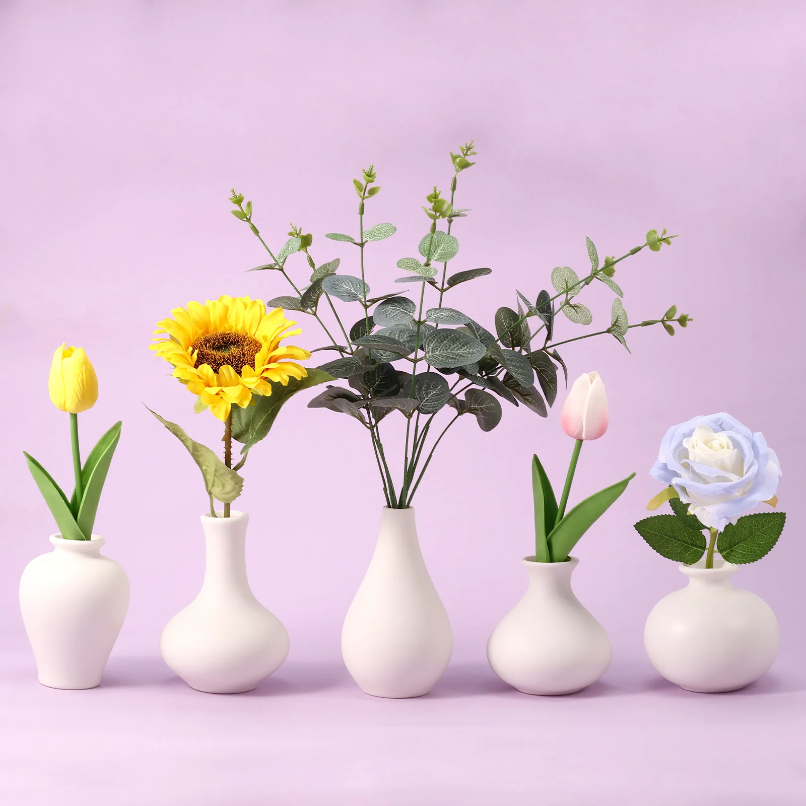 

New 5Pcs Small White Vase Set Ceramic Flower Vases for Pampas Grass Boho Nordic Minimalism Style Flower Vases Modern Handmade