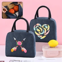 lunch bag kids food insulated organizer women work lunch thermal cooler bags picnic portable packet feather print canvas handbag