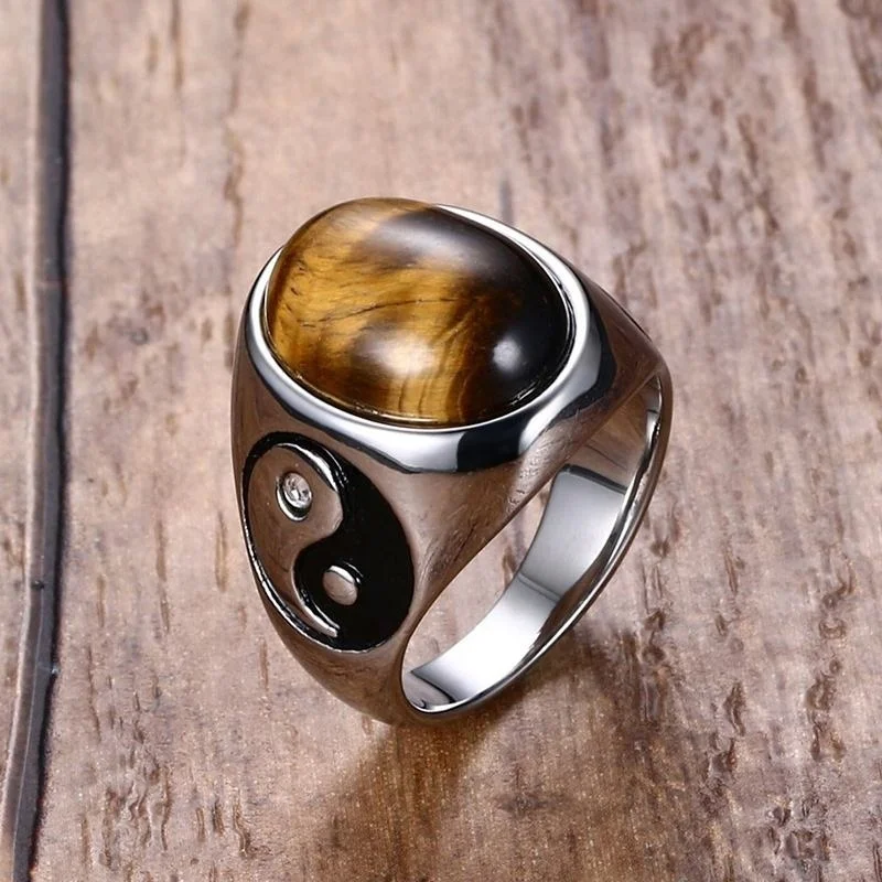 

Retro Taoism Yin Yang Gossip Tai Chi Rhinestone Men's Ring Fashion Charm Religious Finger Accessories Ring Trend Anillos