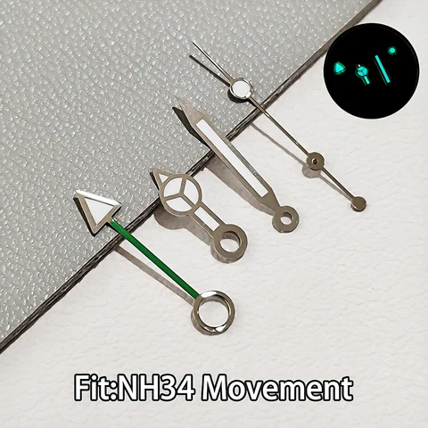 Стрелки для часов Dwayne Campbell синие и зеленые светящиеся  NH34/NH35/NH36