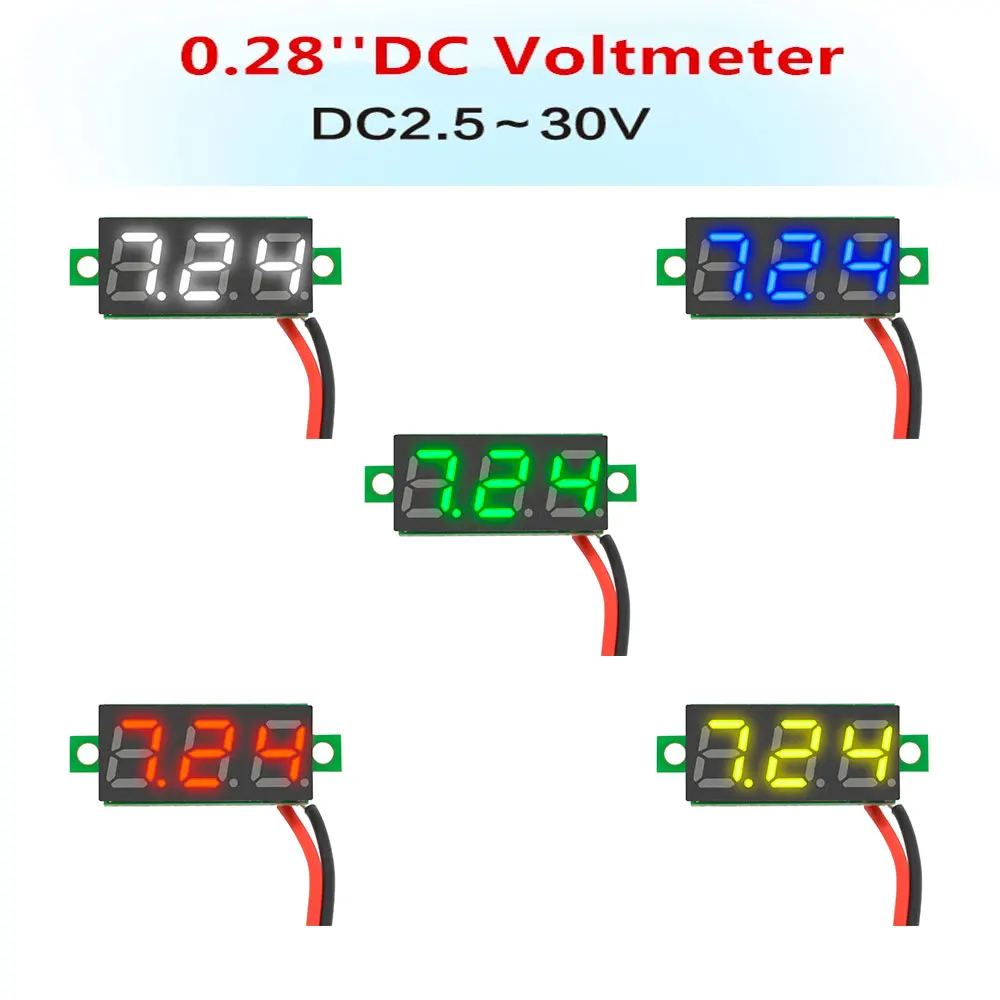 

0.28 Inch 2.5V-30V Mini Digital Voltmeter Voltage Tester Meter Red/Blue/yellow/green LED Screen Electronic Parts Accessories
