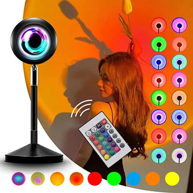

16 Colors Portable Sunset Projector Light USB Remote Atmosphere Night Light LED Decor Lights for Photography/Home/Party