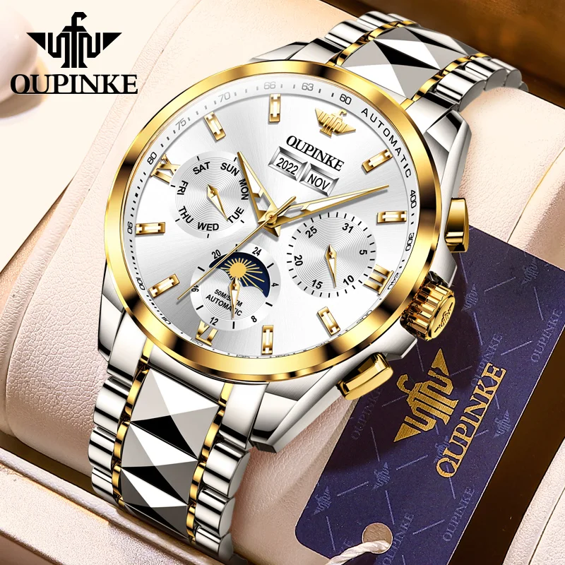 Роскошные мужские часы OUPINKE автоматические механические водонепроницаемость 50 м