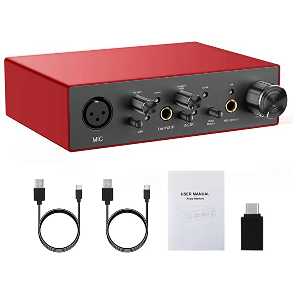 

Professional Sound Card 24 Bit 192KHz 2X2 USB Audio Interface Soundcard USB Electric Guitar Dubbing Live Record