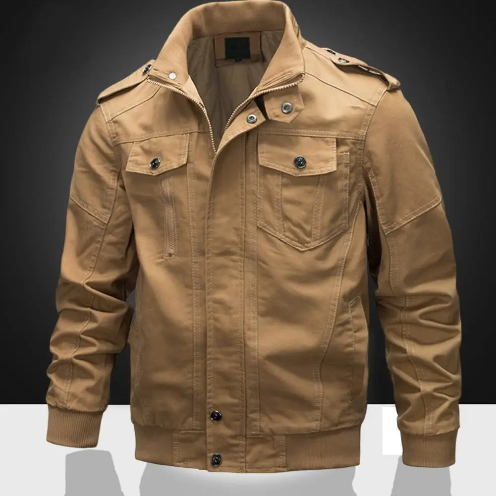 

Popular Men Outerwear Solid Color Washable Zipper Buttons Decoration Coat Spring Autumn Bomber Jacket for Fishing