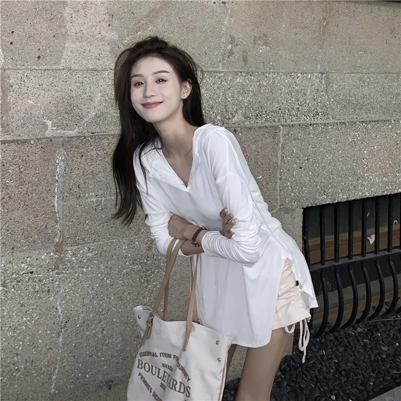 Pure Desire Style Women S Summer Long Sleeved Hooded Thin Sun Protection Shirt Top High Waist Drawstring Shorts All Match Slimmi Aliekspress