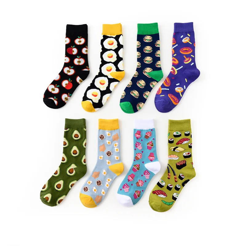 

1 Pair Funny Harajuku Women Casual Cartoon Fruit Sock Avocado Socks Kawaii Egg Cookie Donuts Colorful Japanese Skateboard Socks