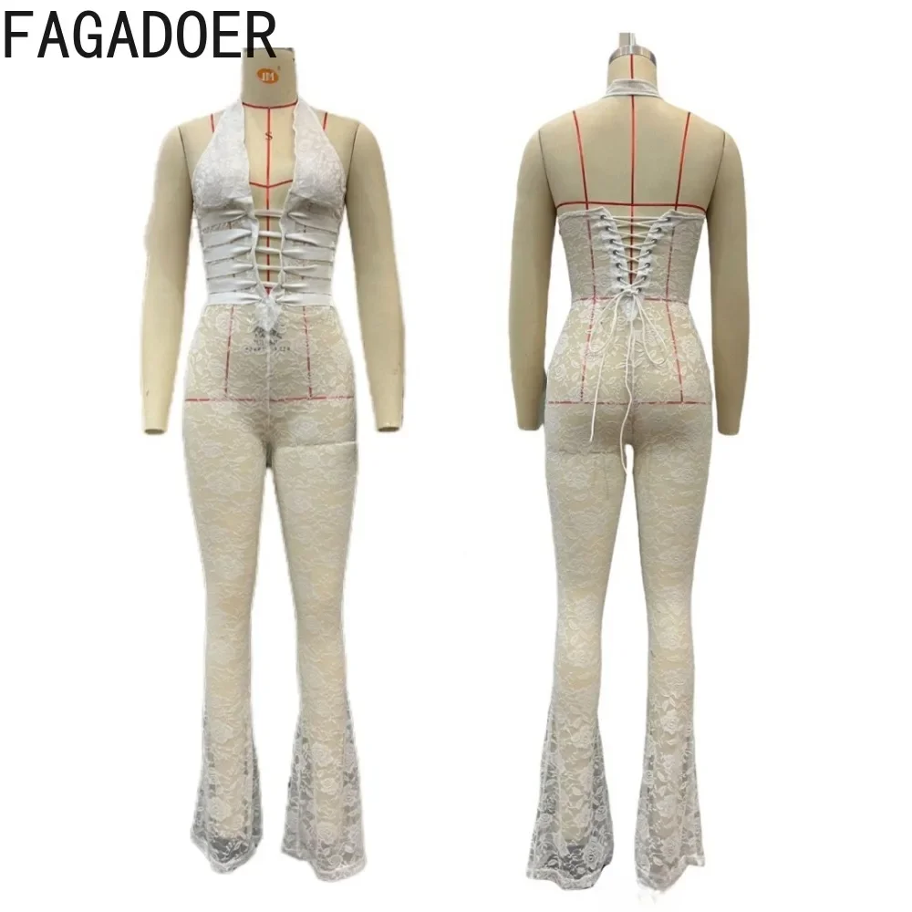 FAGADOER сексуальный кружевной облегающий комбинезон женский сетчатый глубокий