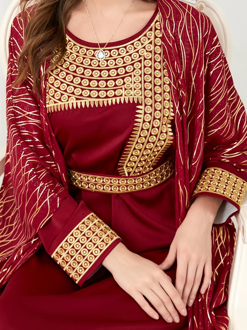 Black Luxury Abaya Modest Fashion Muslim Dresses Abayas For Women 2 Piece Sets Embroidery Belt Moroccan Kaftan Ramadan