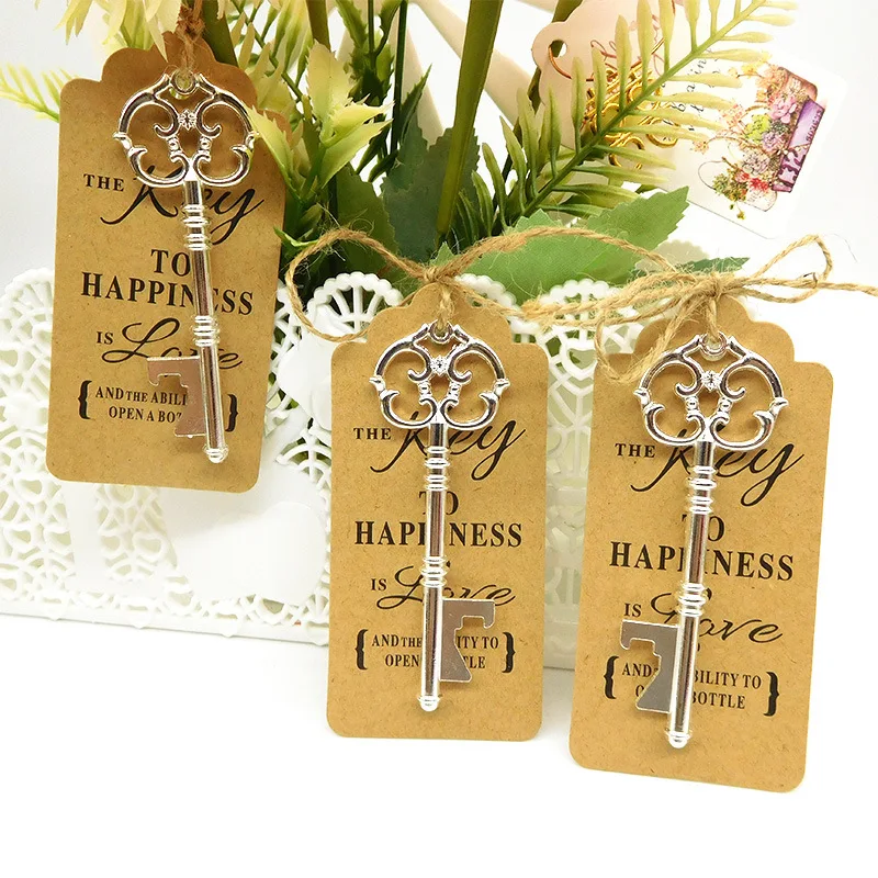 

50Pcs/Lot Key Bottle Opener with Thank You Paper Tags Wedding Gifts for Guests Rose Gold Wedding Party Favors Souvenir Gifts