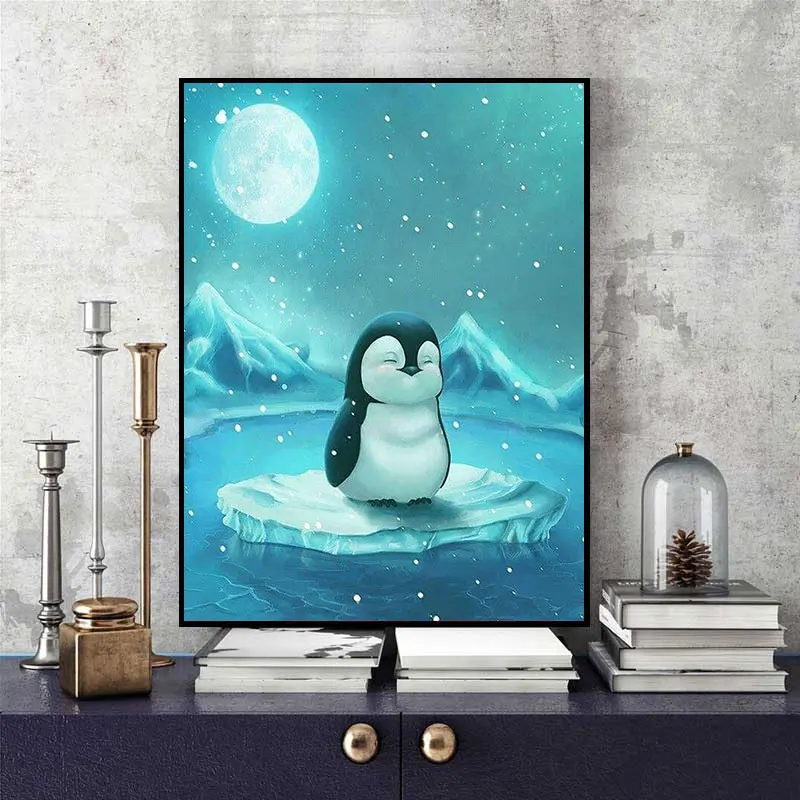 

5D Winter Penguin Diamond Painting DIY Full Square Round Rhinestone Penguins on ice in Moonlight Diamond Cross Stitch Home Decor