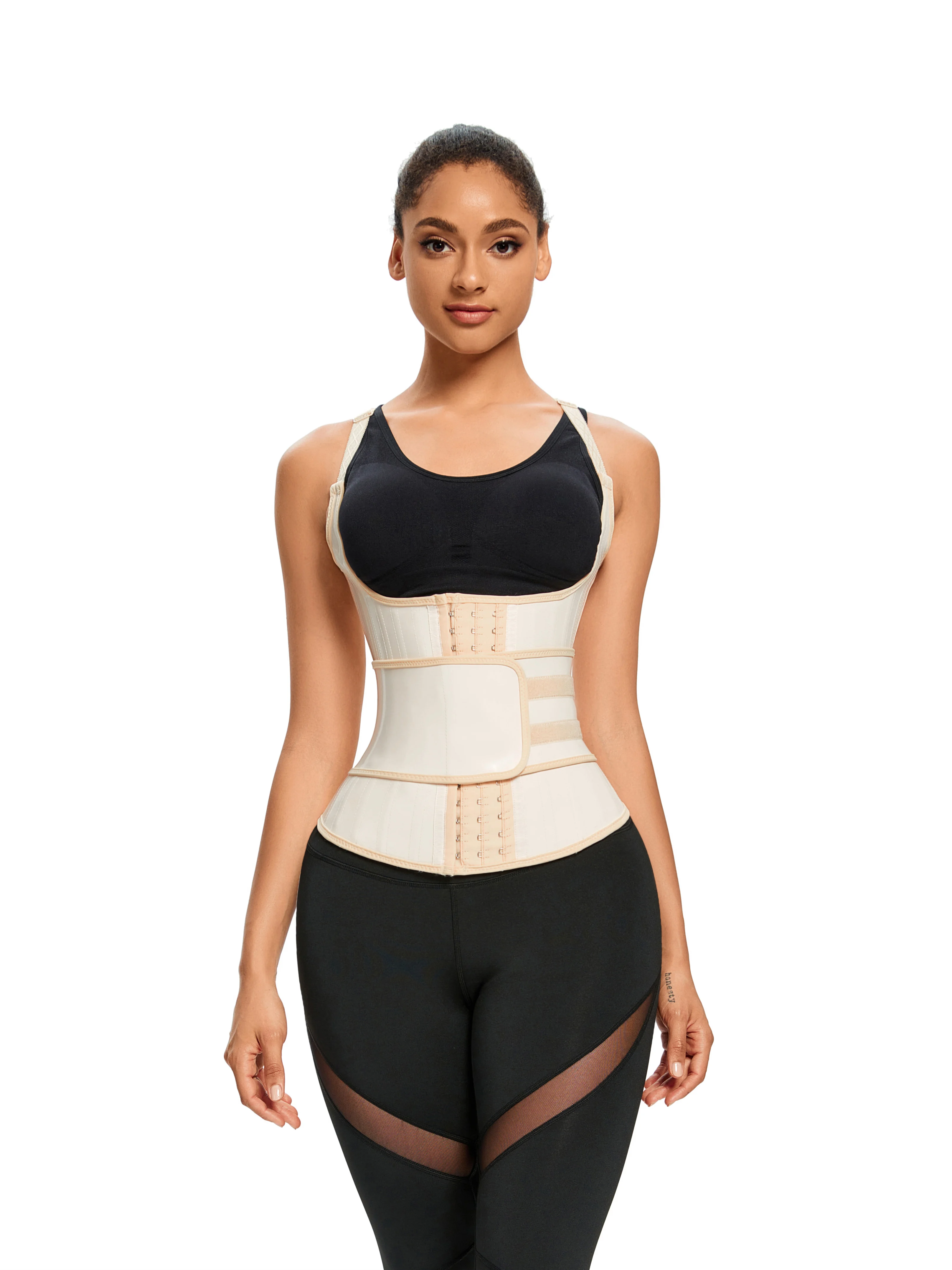 25 steel bones Matte rubber single belt adjustable shoulder strap vest latex waist trainer Corset sexy Women's underwear 8672
