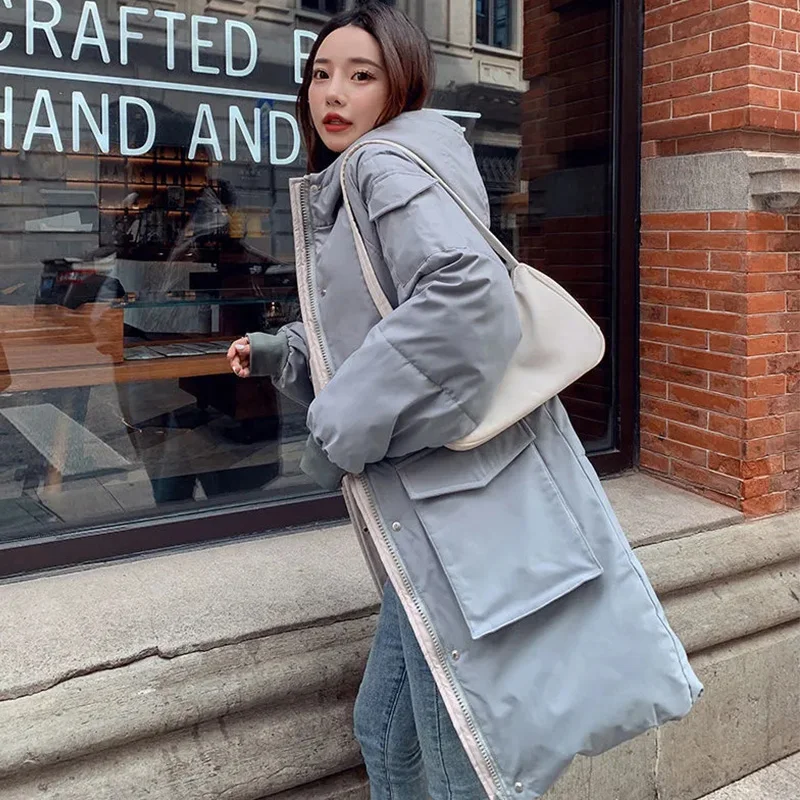 Down Cotton Jackets Women Winter 2022 New Mid-Length Hooded Parkas Loose Large Size Thick Warm Fashion Padded Outerwear Female