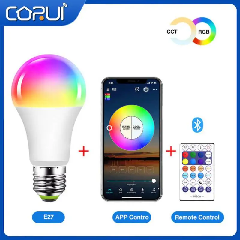 

CORUI Smart Bluetooth-compatible Bulb RGB+CCT 10W Dimming Color APP Remote Control Smart Home A19 LED Group Control Timing Bulb