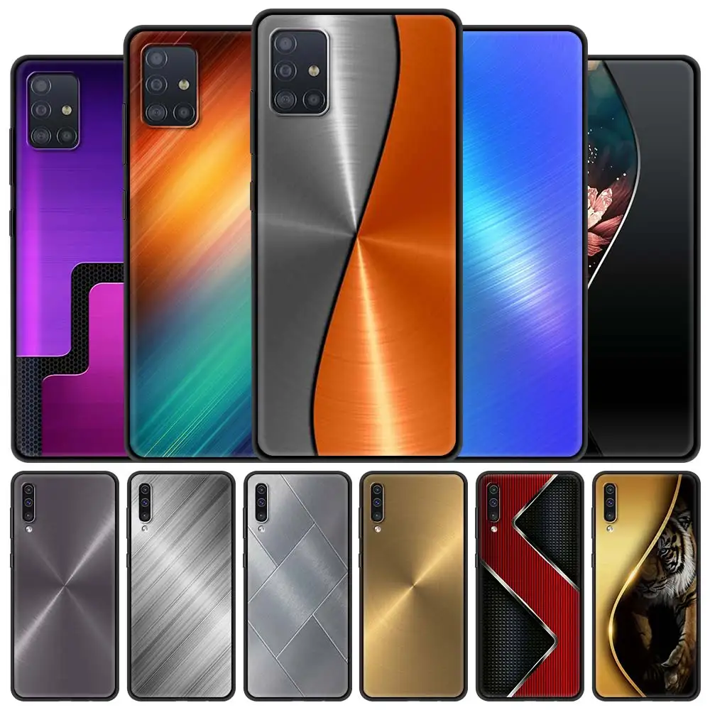 

Case for Samsung Galaxy A12 A51 A52 A50 A32 A31 A71 A70 A72 A21s A02s A22 A10 A41 A11 Phone Bag Cover Dark Brushed Metal Texture