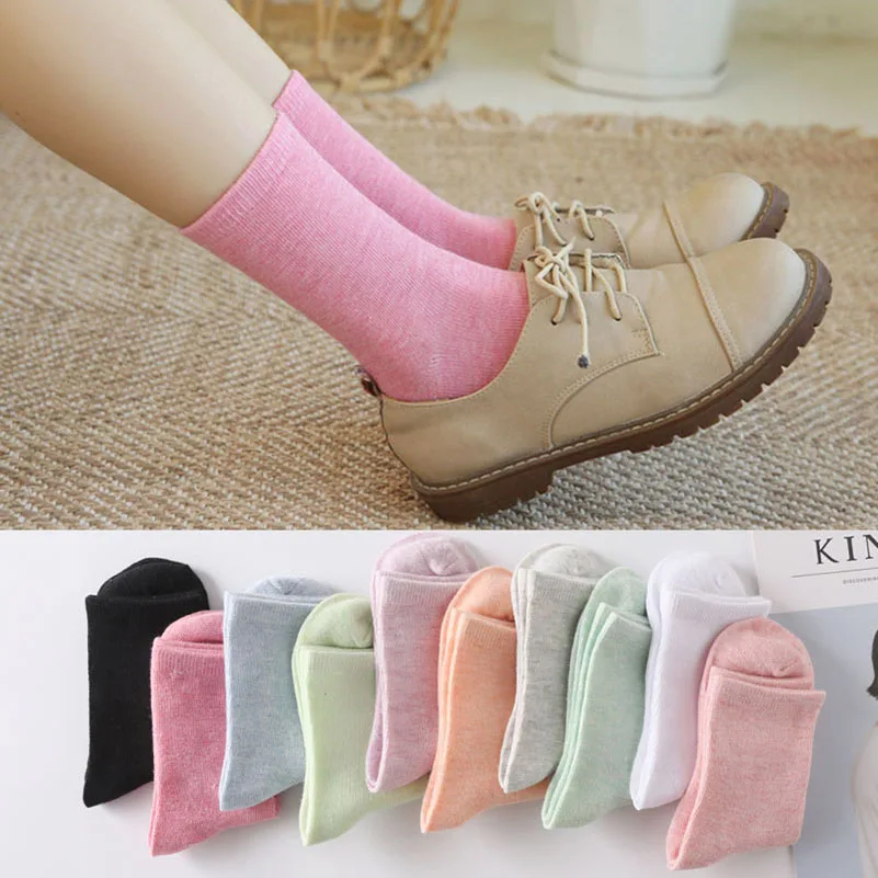 

3 Pairs Women Mid Tube Socks Girls Comfortable Cotton Candy Color Fashion Socks Spring Autumn Famale Short Sock Meias Calcetines