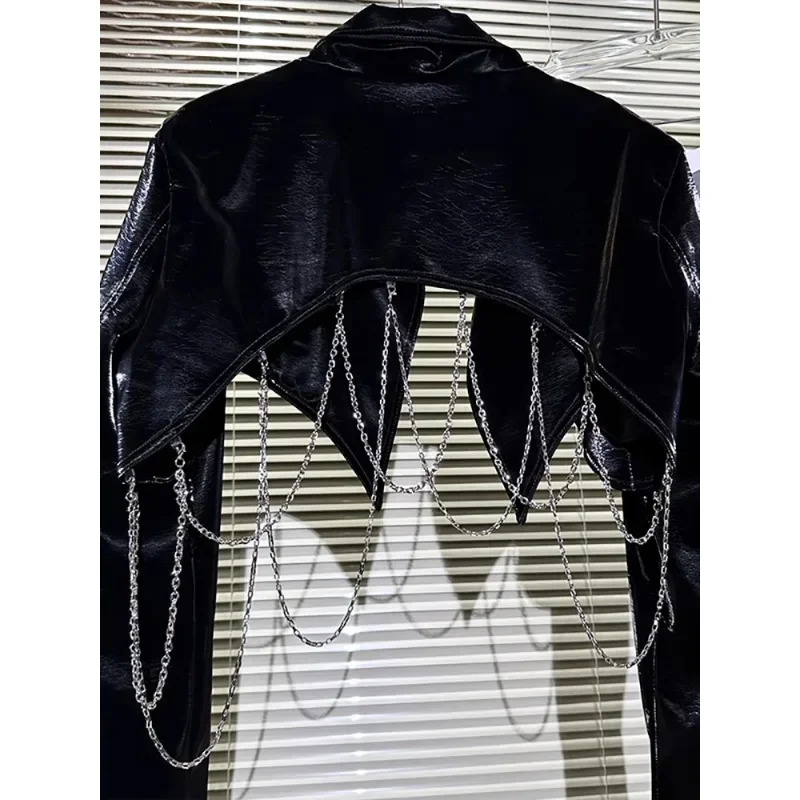 Маленькая укороченная куртка из искусственной кожи для девочек весенне-осенняя