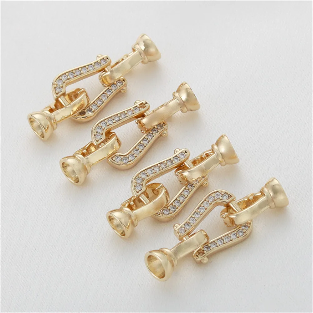 14K gold U-shaped set zirconia double buckle head connecting buckle diy handmade pearl bracelet necklace closing accessories