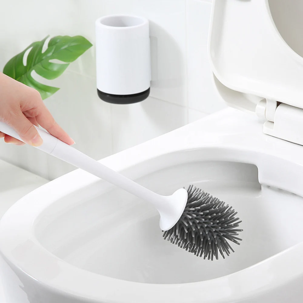 

HOOMIN Wall Mounted Floor Standing Soft Bristles with Holder Handle WC Toilet Bowl Brush TPR Silicone Bathroom Cleaning Set
