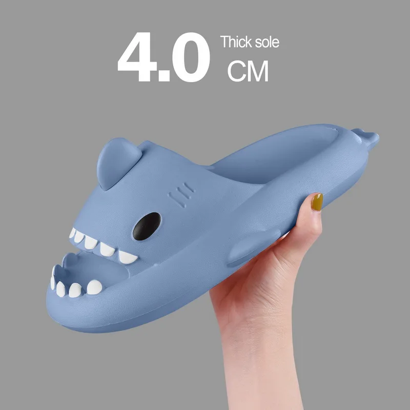 Women Cute Soft Shark Slippers Eva Summer Couple Bathroom Slides Thick 4.0cm Bottom Outdoor Beach Shoes Cute Footwear