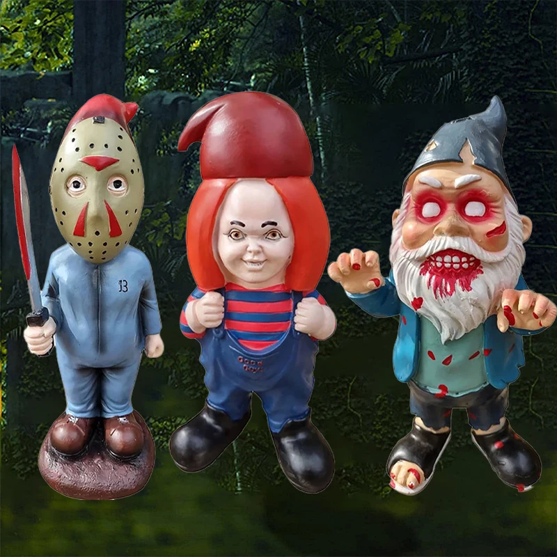 

Horror Movie Garden Gnomes Decoration Outdoor Statue Nightmare Michael Myers Jason Zombie Figurines Halloween Scary Killer