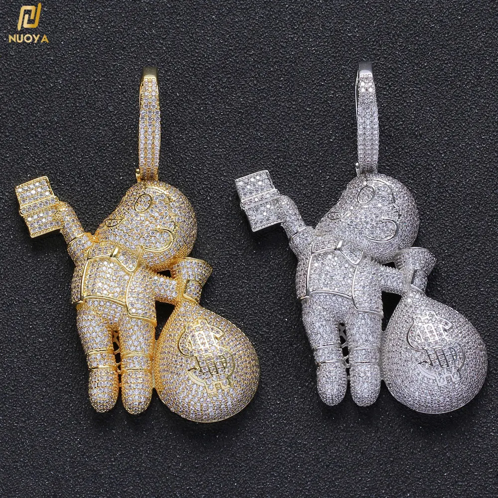 

Exquisite Bald Cartoon Character Bubble Pendant Hip Hop Iced Out Rhinestone Crystal Necklace 18K Gold Plated for Men Women