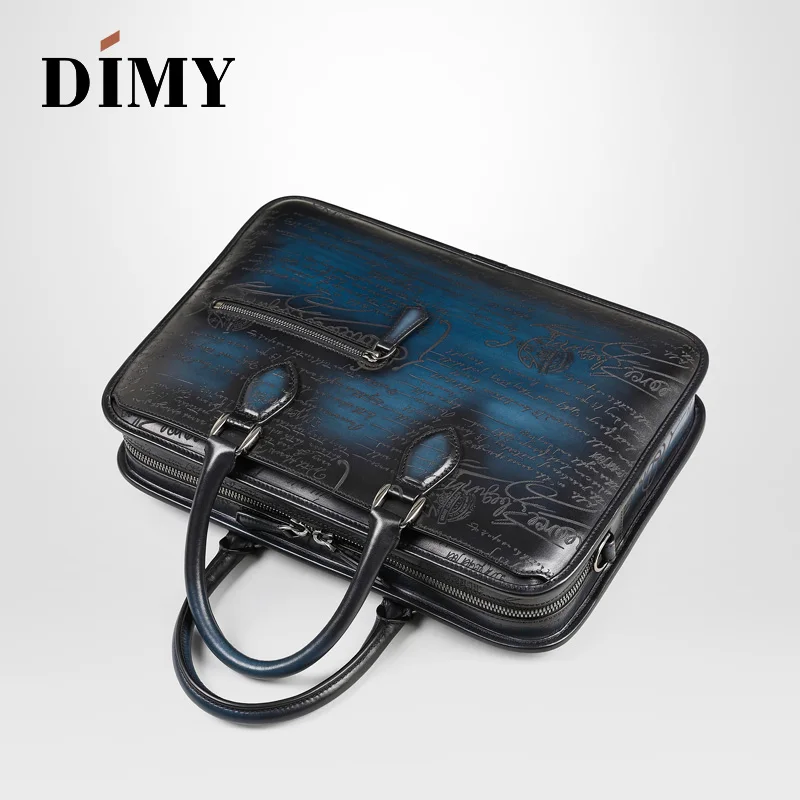 DIMY Handmade Laptop Bags Man's Briefcases Genuine Cow Leather Business Case Totes Fashion Style Zipper Shoulder Bag For Men