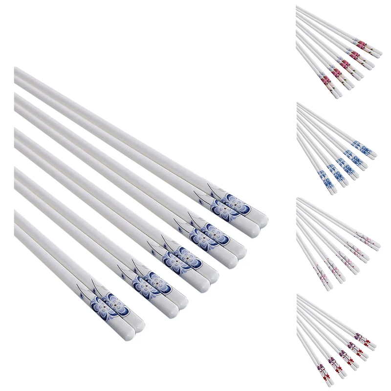 

Promotion! 5 Pairs Porcelain Chopsticks - Reusable Chopsticks Dishwasher Safe, Chop Sticks Gift Set, 9 1/2 Inches