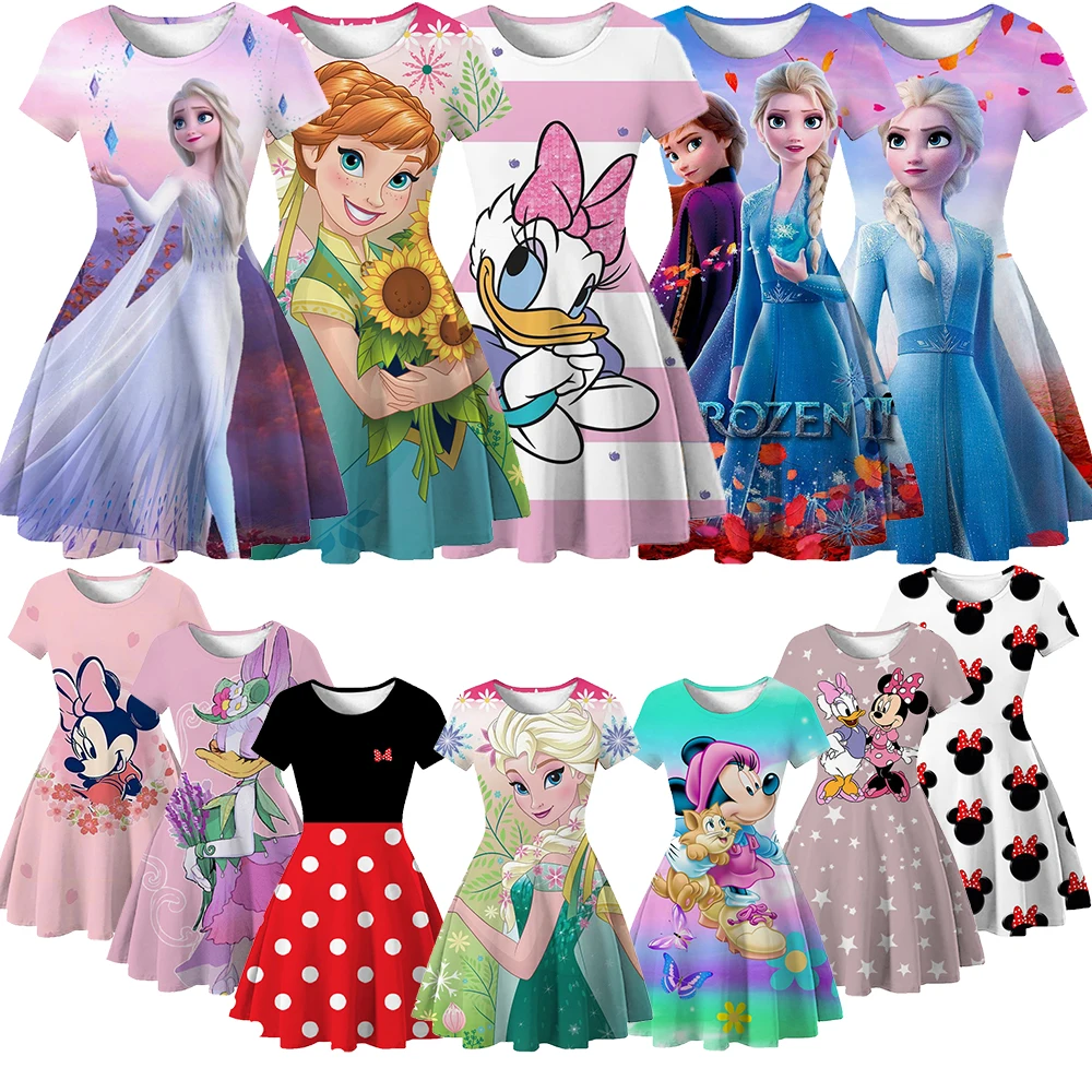 

Disney Elsa Costume Princess Dress Suit for Youth Girls Mickey Minnie Daisy Printed Frozen Carnival Birthday Party Girls Clothes