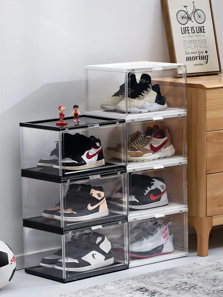 

Secure Shoe Box with Wheels Sneaker Storage Dustproof Basketball Shoes Display Cabinet AJ Organizer Heighten Sport Shoe Case