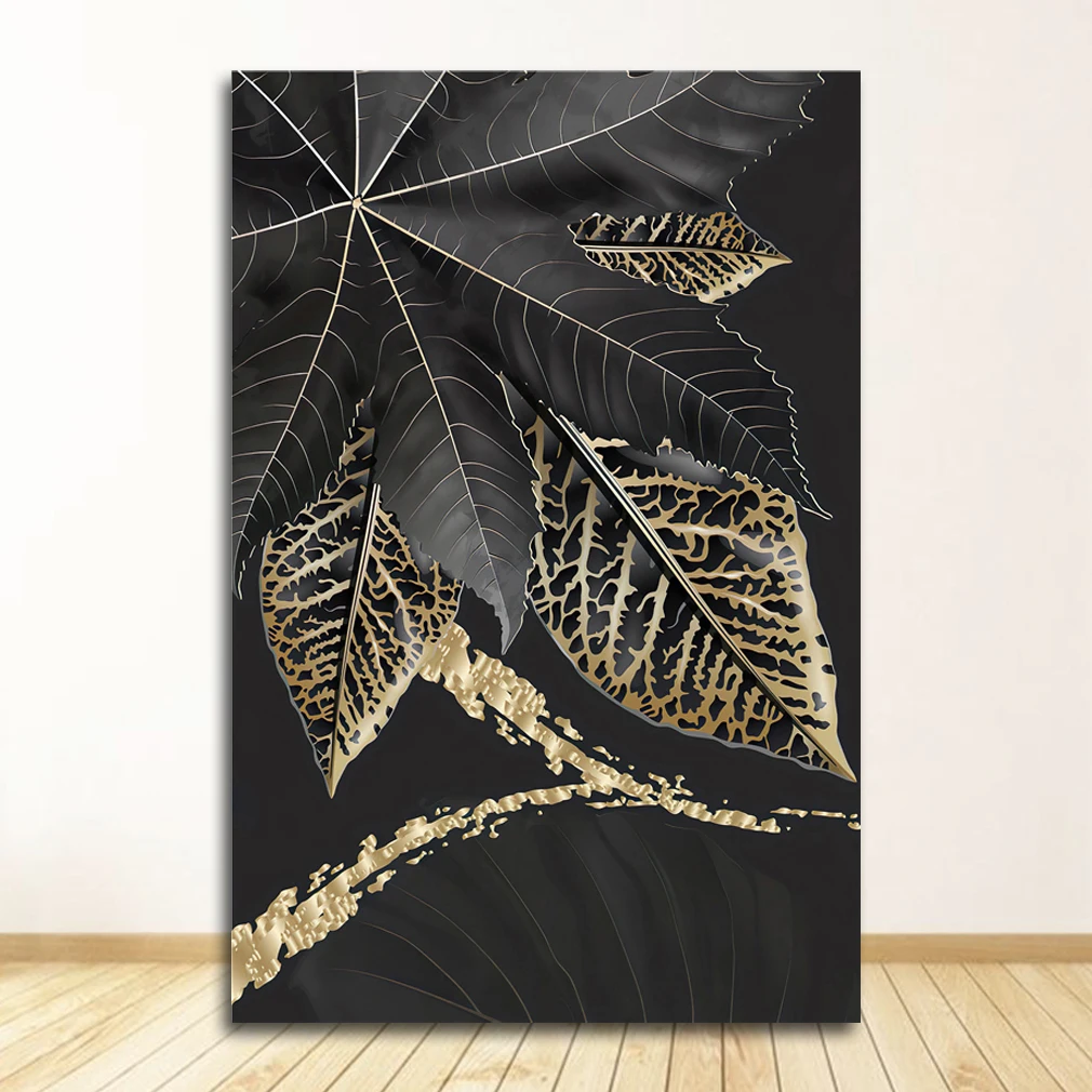 

Плакаты и принты для декора гостиной, Золотая картина с растениями, домашний декор, скандинавская картина на холсте, настенное искусство, тропические листья