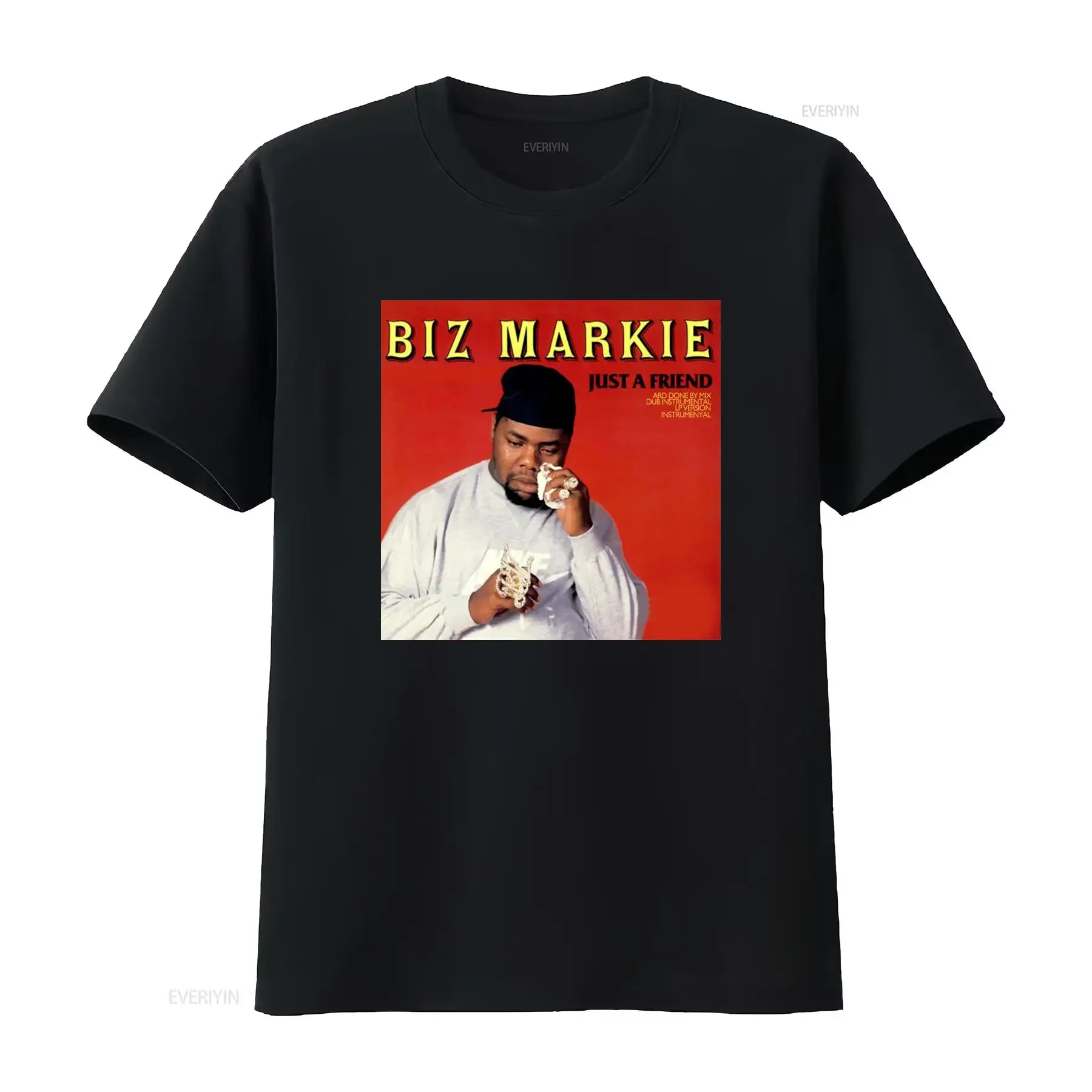 Фото Футболка в стиле хип-хоп с принтом Biz Markie Just A Friend для мужчин, винтажная, дышащая, эластичная, модная, повседневная, унисекс №1