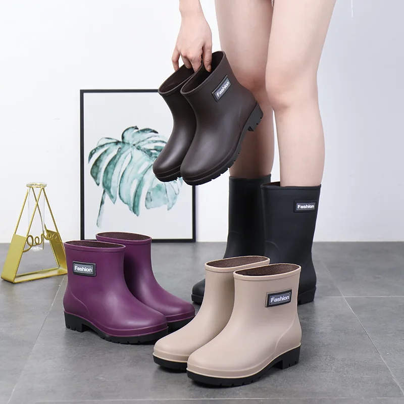PVC Waterproof Casual Rainboots Women Fashion Work Water Shoes Adult Warm Women Rubber Shoes Mujer Non-slip Overshoe Rain Boots
