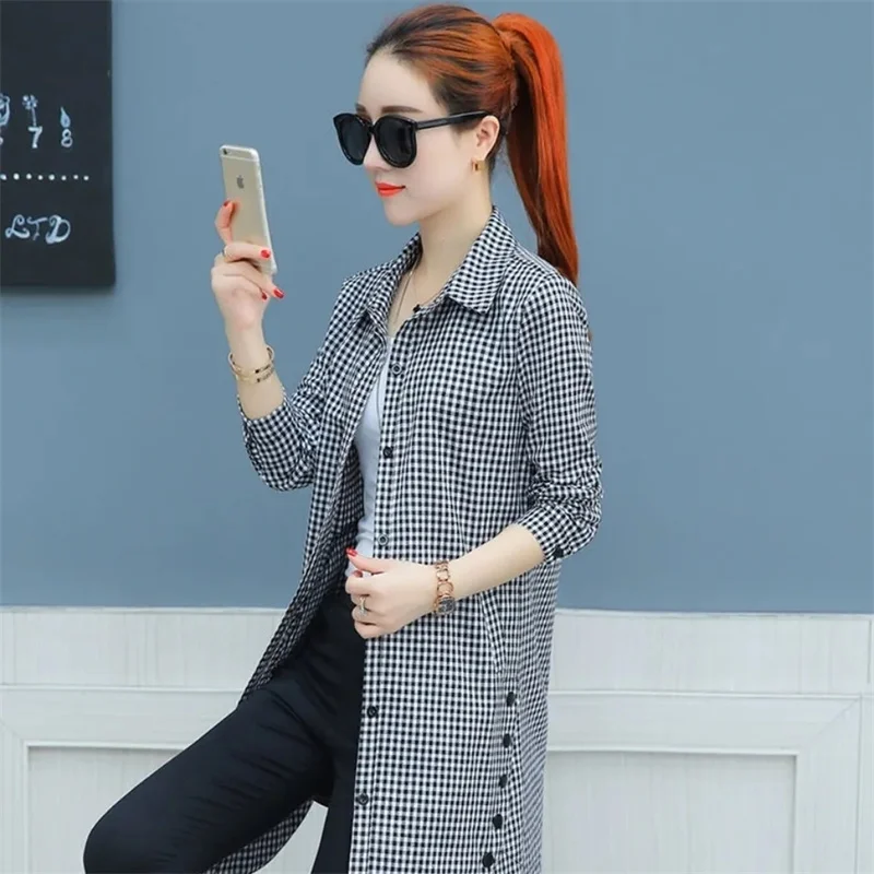 Женская длинная клетчатая рубашка женская куртка весна-лето 2024 новое корейское