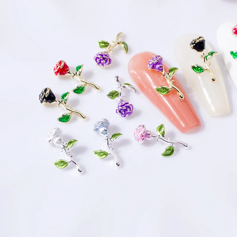 

10pcs/lot Nail Art 3D Alloy Metal Gold/Silver Rose Flower Nail Parts Valentine'S Day Nail Charms DIY Decoration Nails Accessory