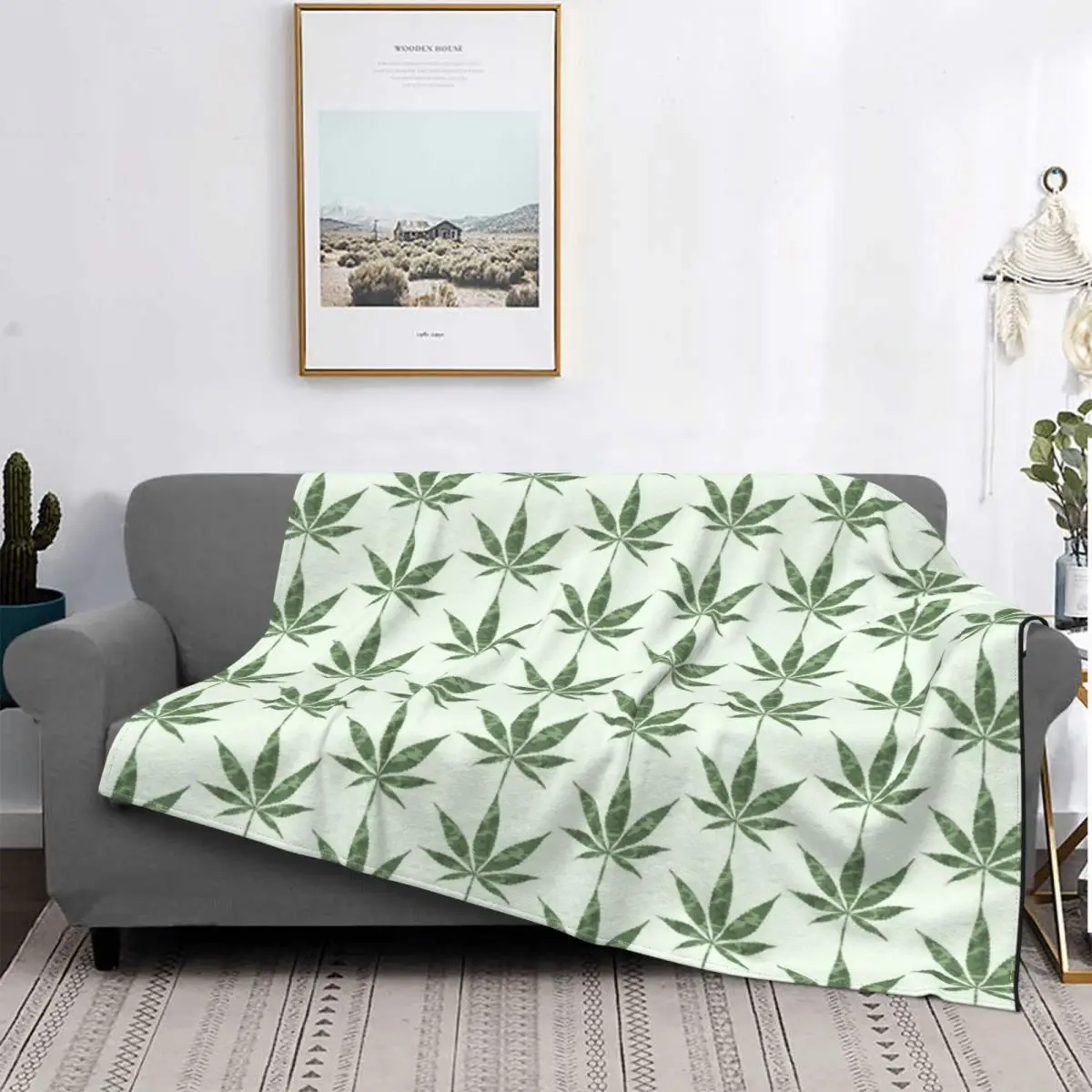 

Hemp Leaf Camouflage Green Blanket Velvet Spring/Autumn Plant Multi-Function Lightweight Thin Throw Blankets For Home Bedroom