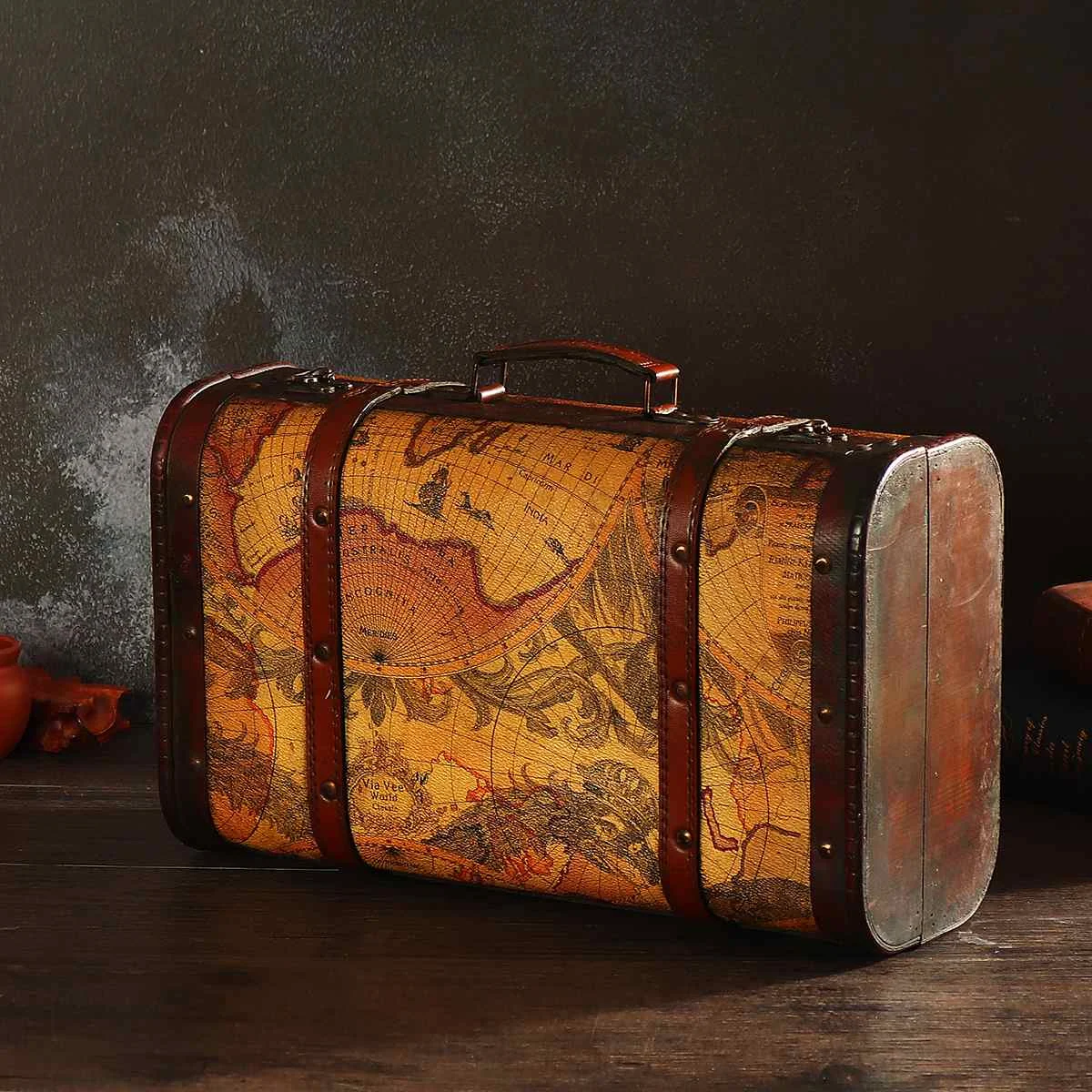 

Vintage Wooden Storage Box Jewellery Cufflinks Ring Trinket Gifts Case Holder Lockable Luggage Case Studio Decoration