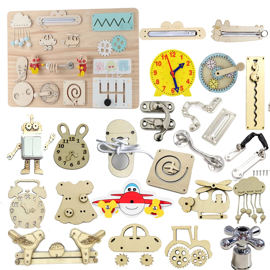 

Children Busy Board Kids Montessori Hand Crank Gear DIY Accessories Material Early Childhood Education Wood Skill Learning Toys