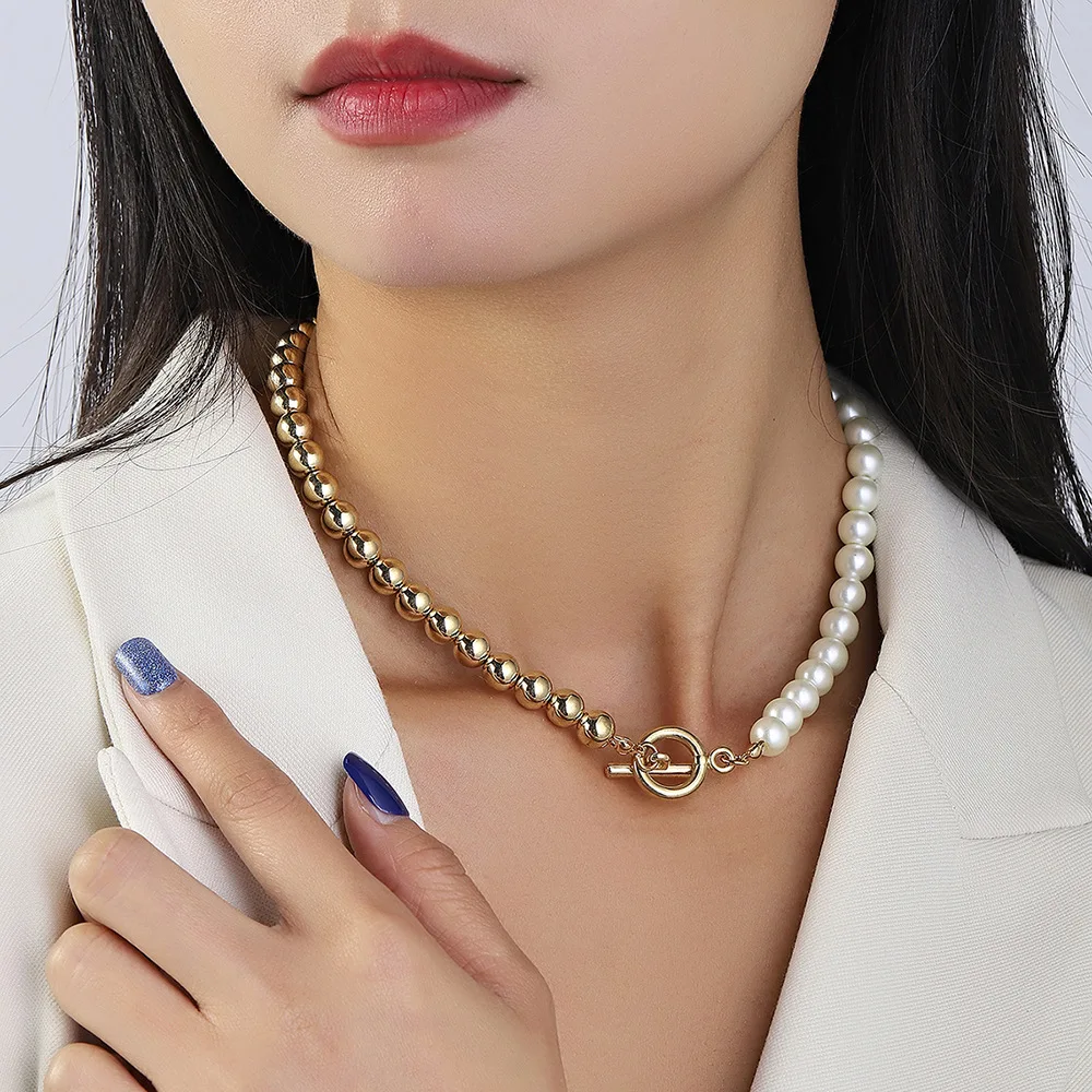

European and American Style Fashion Baroque Pearl Collarbone Necklace Tide Street Beat Metal Chain Necklace Women's Accessories
