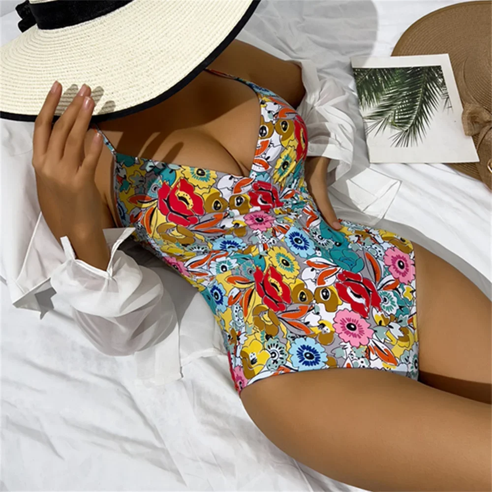 Kawaii цветочный бикини на шнурке с открытой спиной купальник пуш-ап отпуск