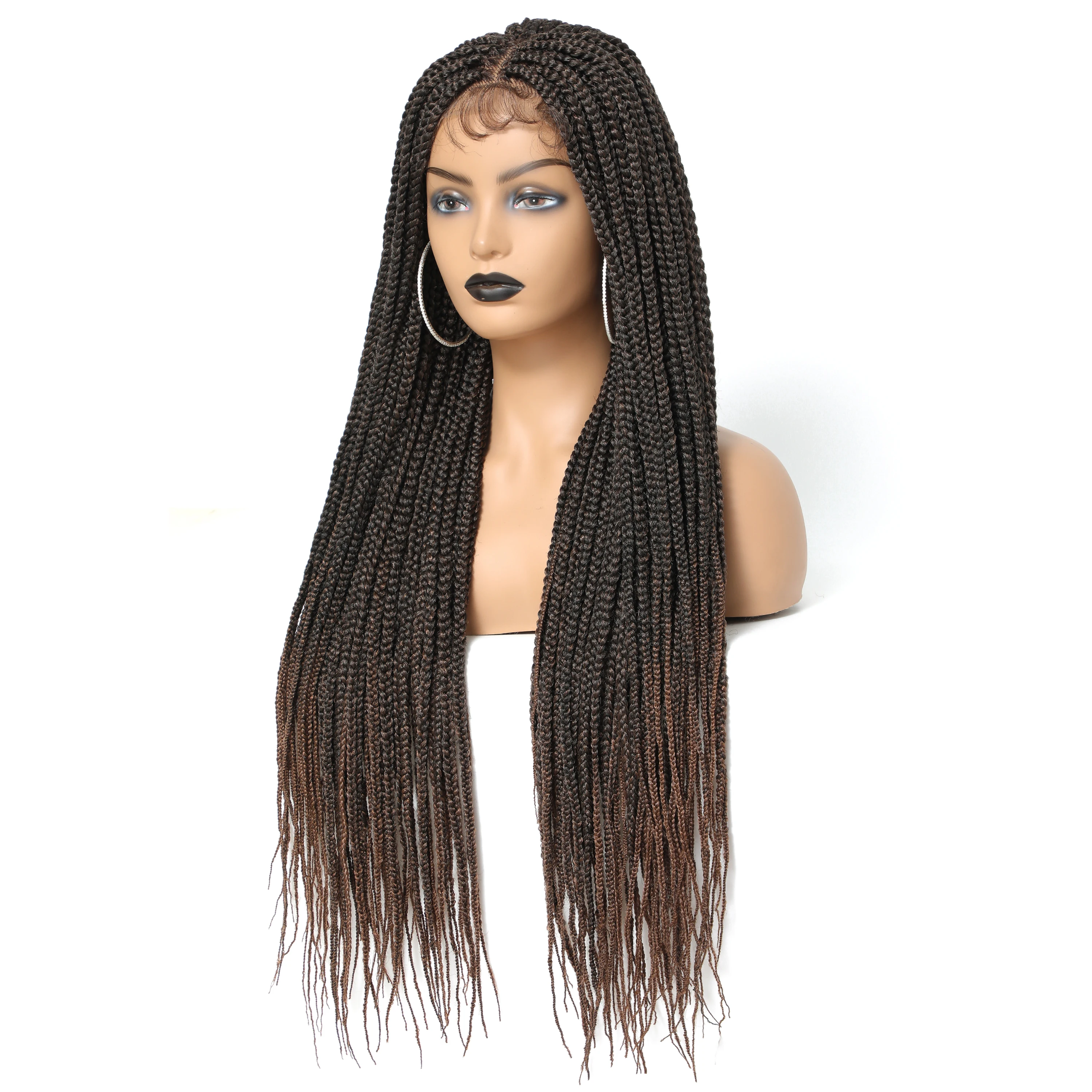 

Box Braided 4x4 Lace Wigs With Baby Hair 3 Twist Braids Lace Front Wigs For Black Women 30 Inch Long Synthetic Braiding Hair Wig