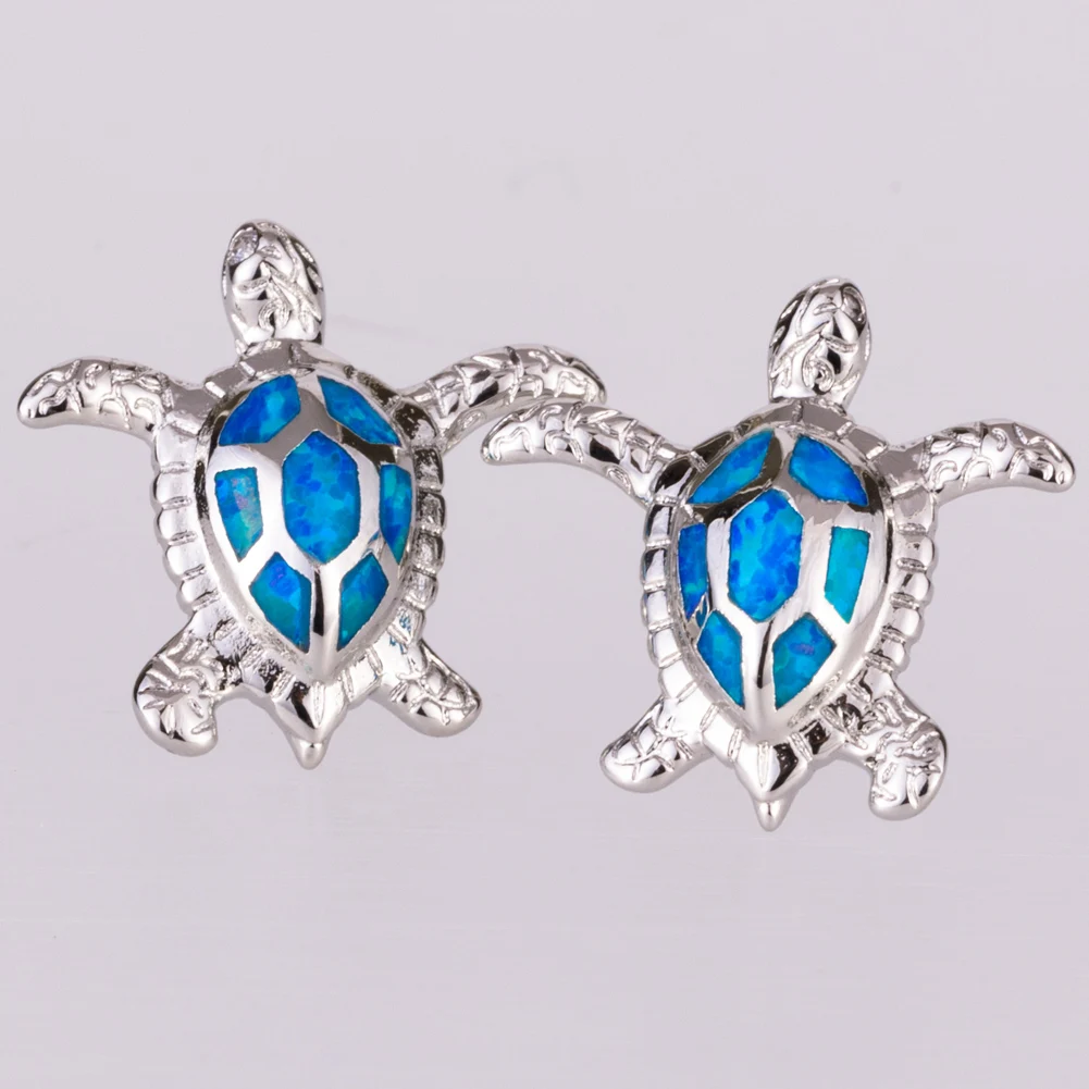 

KONGMOON Hawksbill морская черепаха океан синий огненный опал посеребренные ювелирные изделия для женщин серьги-гвоздики для пирсинга