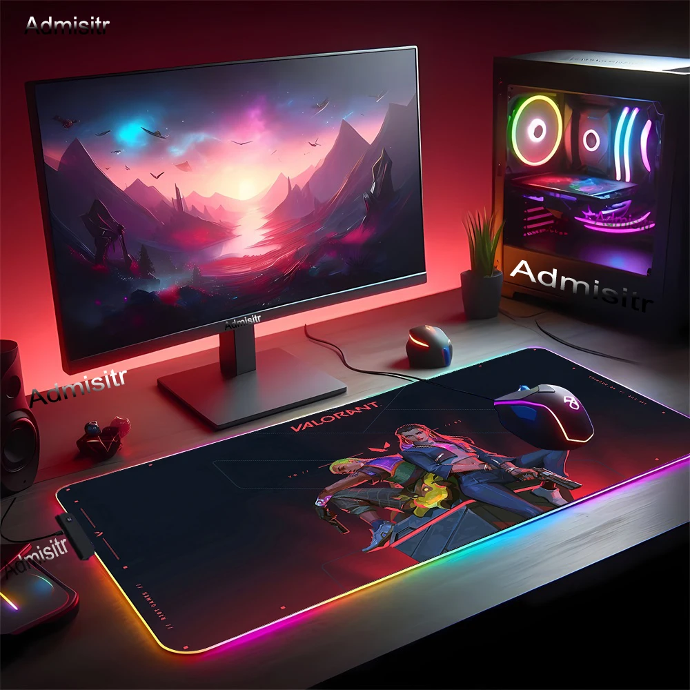 Коврик для мыши в стиле аниме 90x40 Rgb Игровой компьютерный стол с подсветкой Valorant