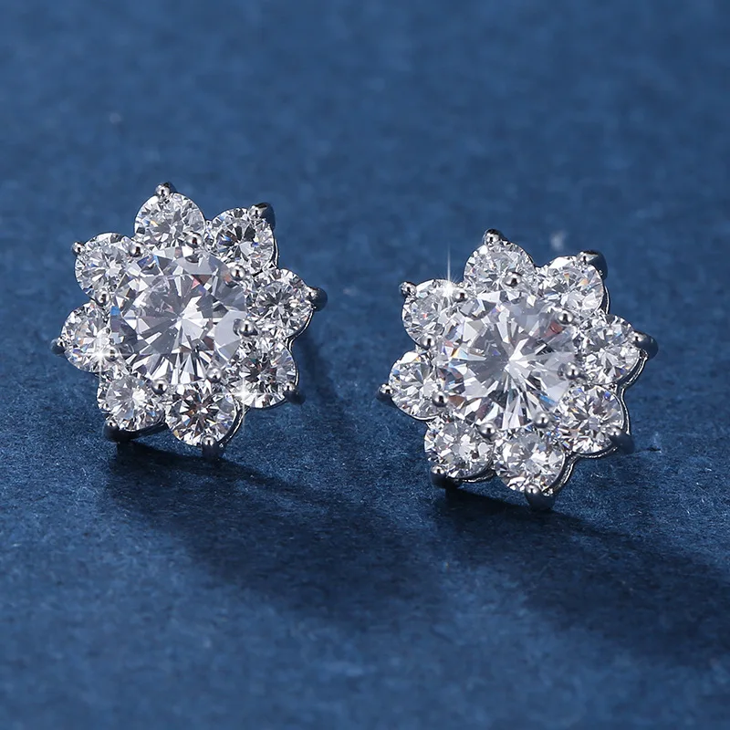 

Новинка 2022, простые серьги с инкрустированными фианитами в виде цветка, темпераментные высококачественные серьги, дикие серьги, бижутерия ...