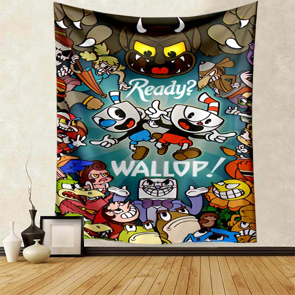 

Cuphead Game Cartoon Tapestry Funny Children Game Room Club Man Cave Home Wall Decor Bedroom Funny Birthday Gift Wall Tapestry