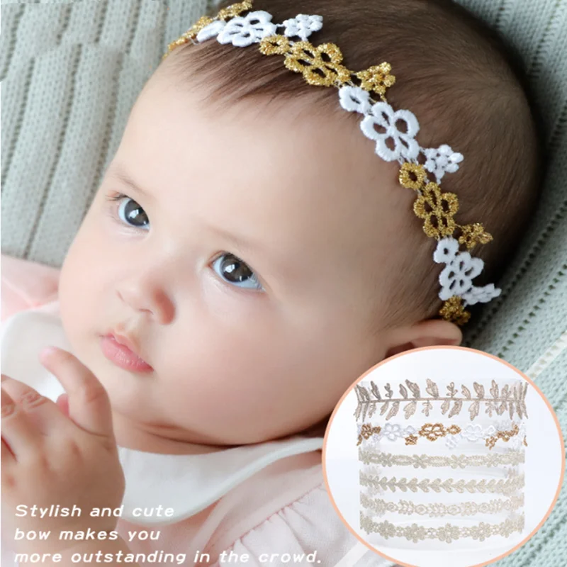 

Baby Lace Floral Headbands Flower Openwork Gold White Princess Headwraps for Girls Baby Hair Accessories Newborn Photography