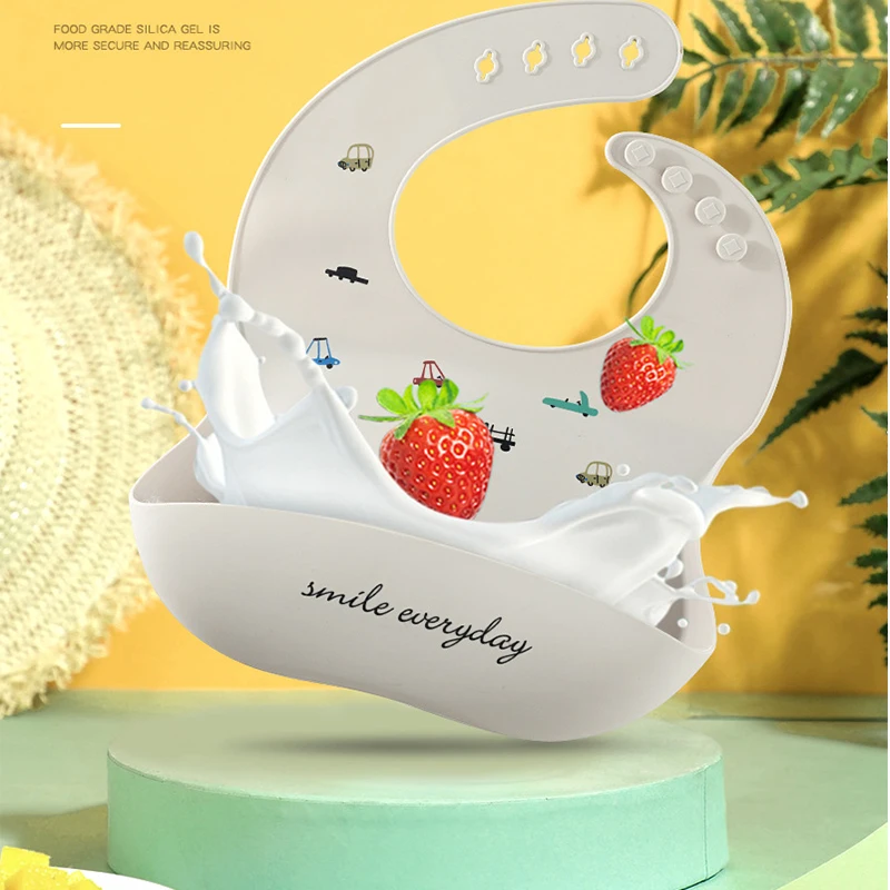 

Food Grade Soft Baby Bibs Waterproof Baby Silicone Bib Cartoon Print Boy Girll Feeding Bib Wash-Free Bib Easy Cleaning