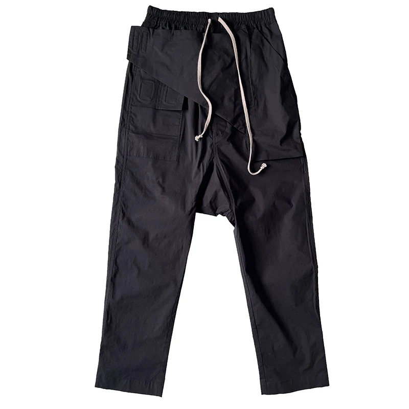 

2023 Rick Cargo Pants for Men Zipper Large Pocket Trousers Owens Men Women Drawstring Elastic Waist Loose Men Casual Pants